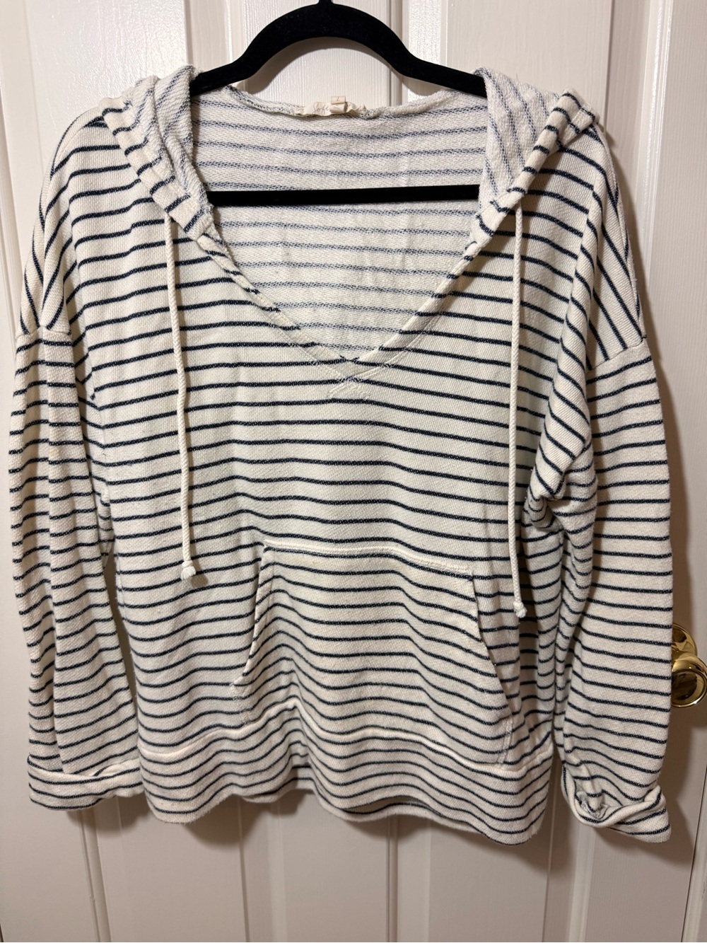 Joie Cream and Navy Striped Cowl Drawstring Hoodie